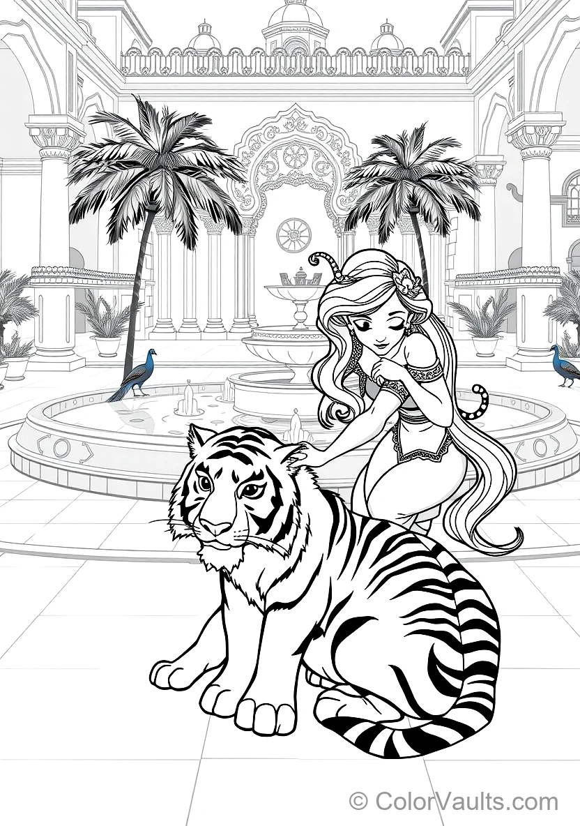 Princess Jasmine Gently Petting Her Loyal Pet Tiger (Scene 2)