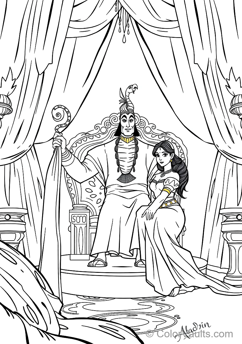 Jafar with His Serpent Cobra Staff and Pet Parrot Iago (Scene 2)