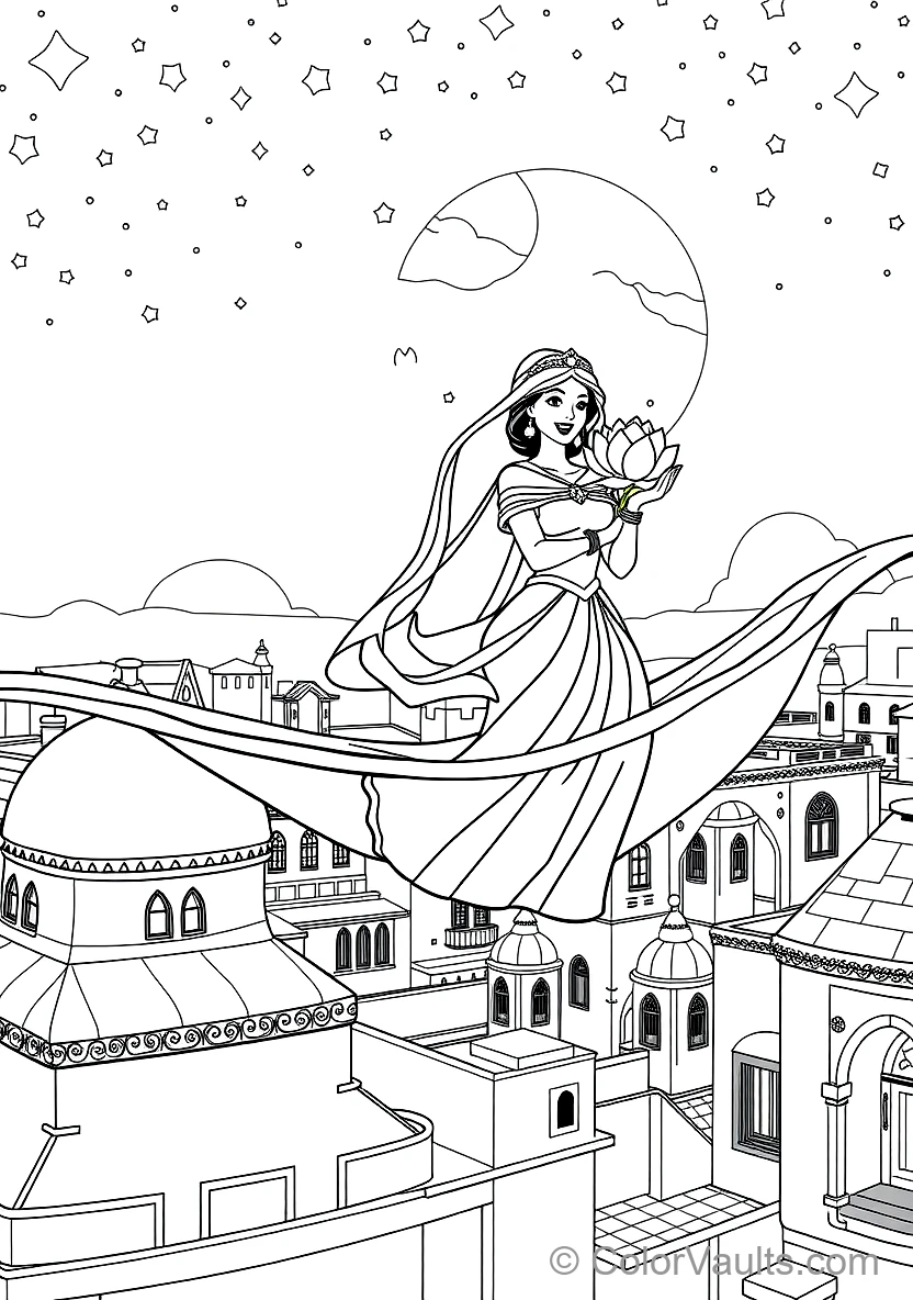 Princess Jasmine Flying on the Magic Carpet Holding a