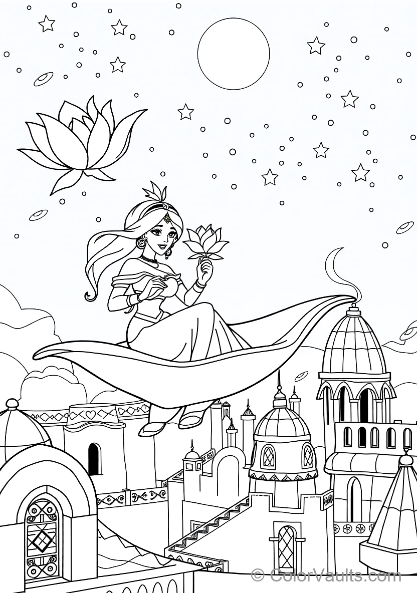 Princess Jasmine Flying on the Magic Carpet Holding a (Scene 2)