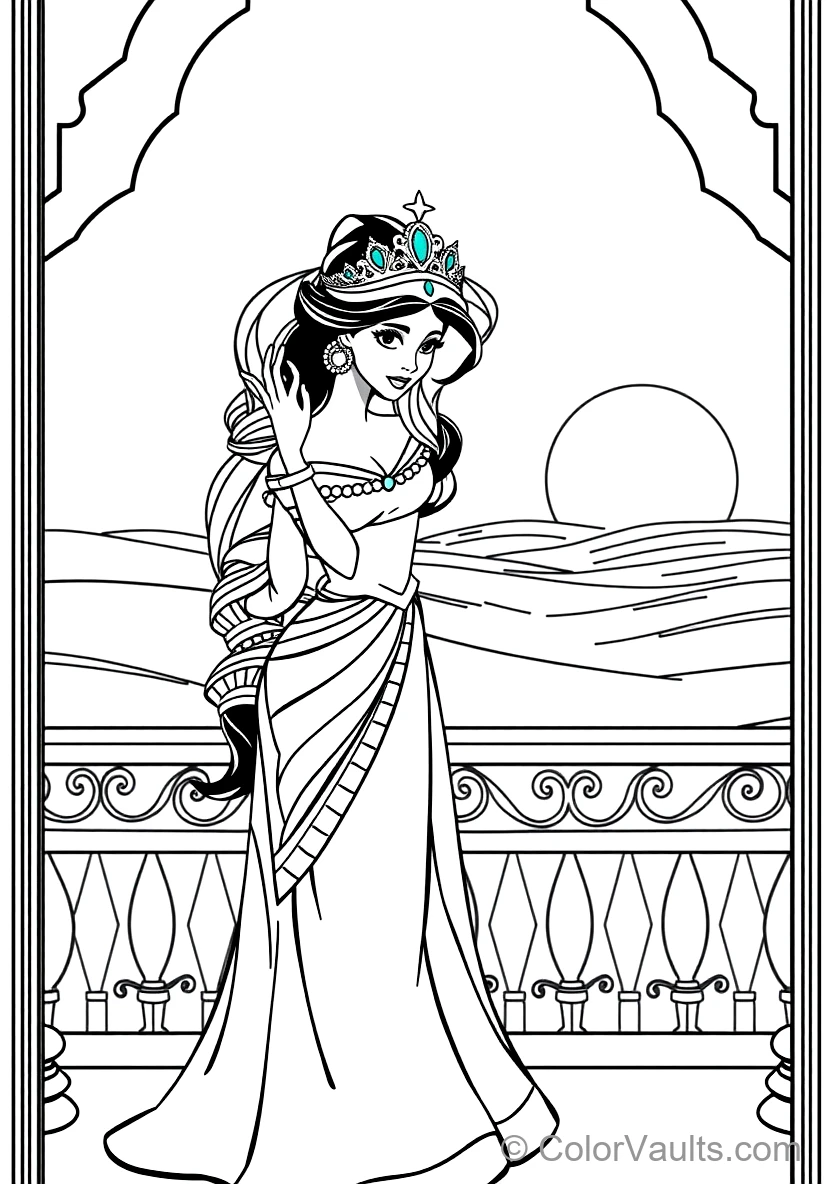 Princess Jasmine in Her Royal Turquoise Tiara and Gown