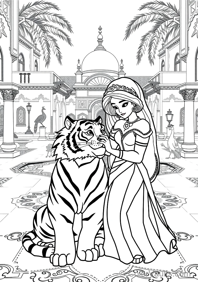 Princess Jasmine Gently Petting Her Loyal Pet Tiger (Scene 3)