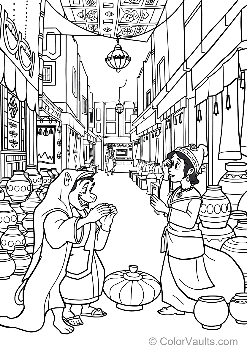 Aladdin and Abu the Monkey Sharing Bread with Street