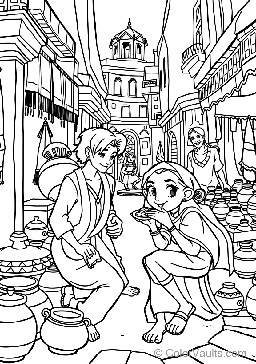 Aladdin and Abu the Monkey Sharing Bread with Street (Scene 2)