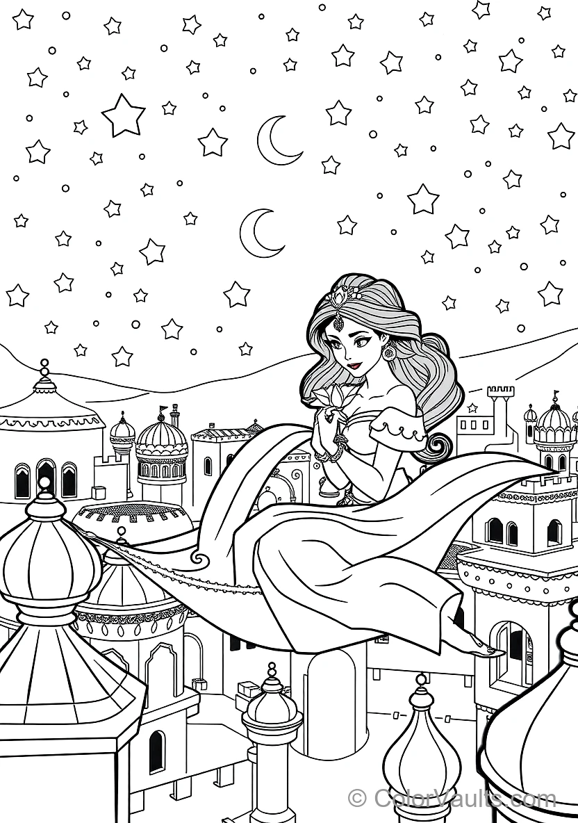 Princess Jasmine Flying on the Magic Carpet Holding a (Scene 4)