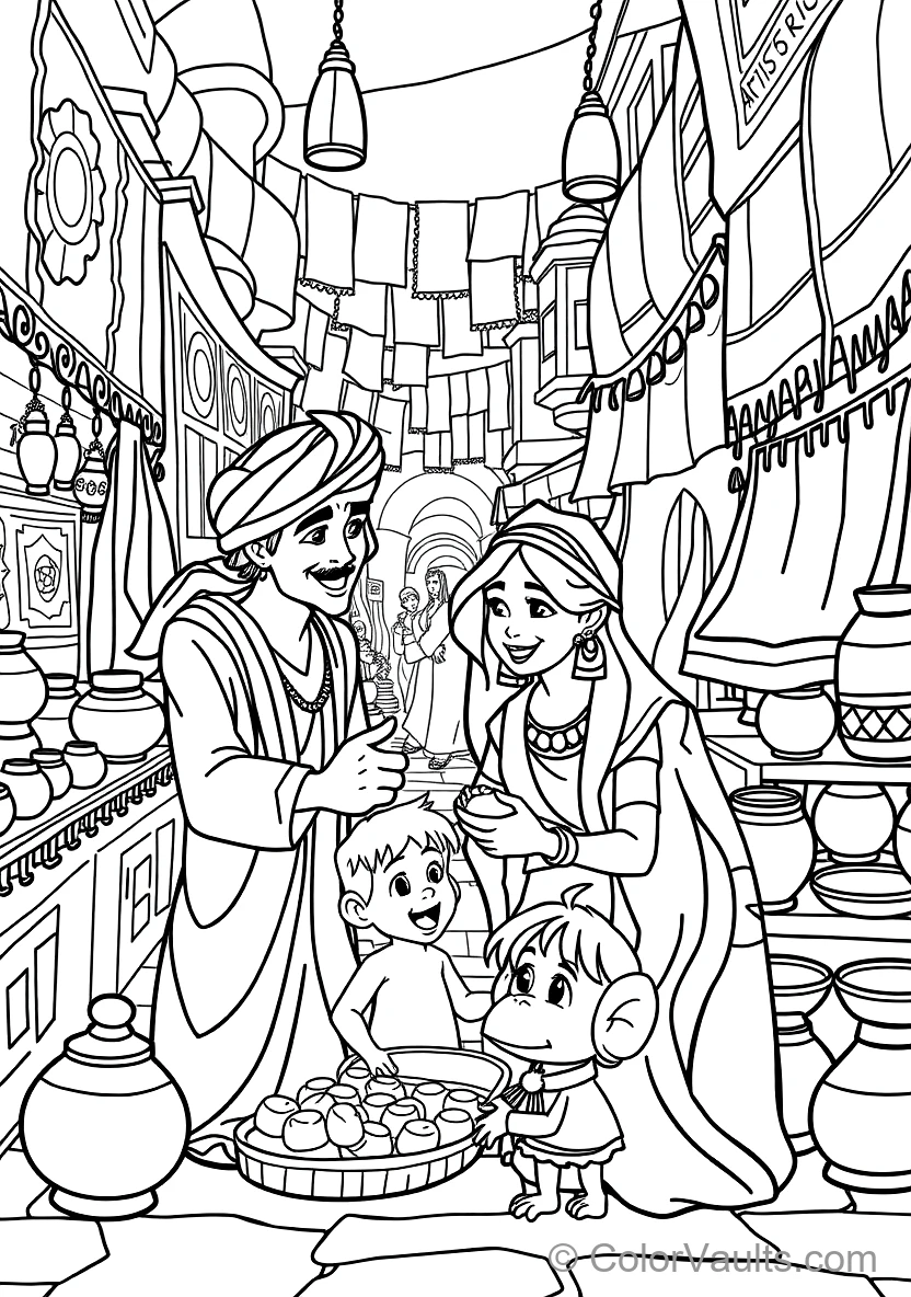 Aladdin and Abu the Monkey Sharing Bread with Street (Scene 4)