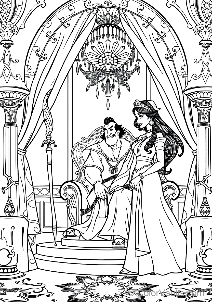Jafar with His Serpent Cobra Staff and Pet Parrot Iago (Scene 3)