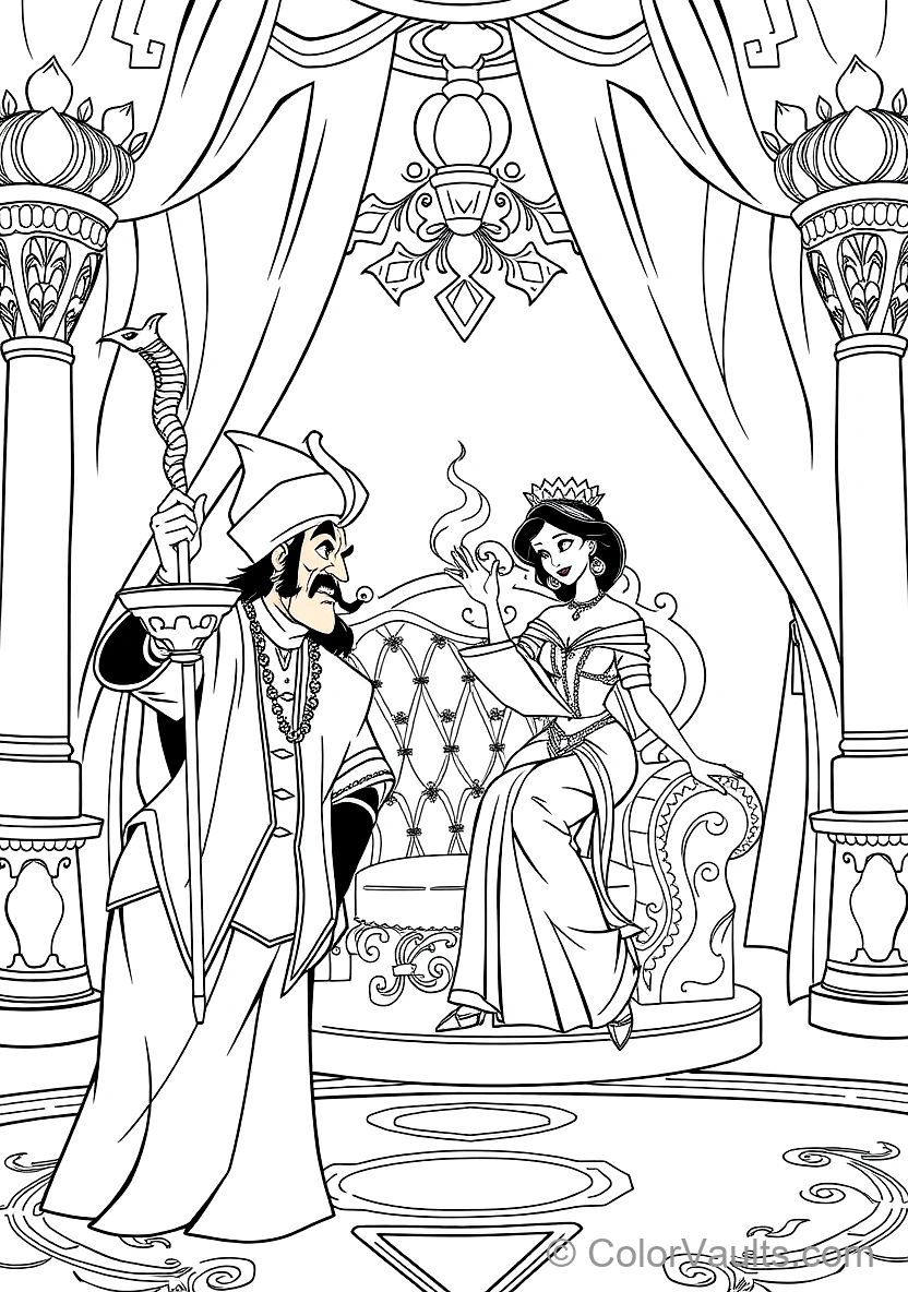 Jafar with His Serpent Cobra Staff and Pet Parrot Iago (Scene 4)