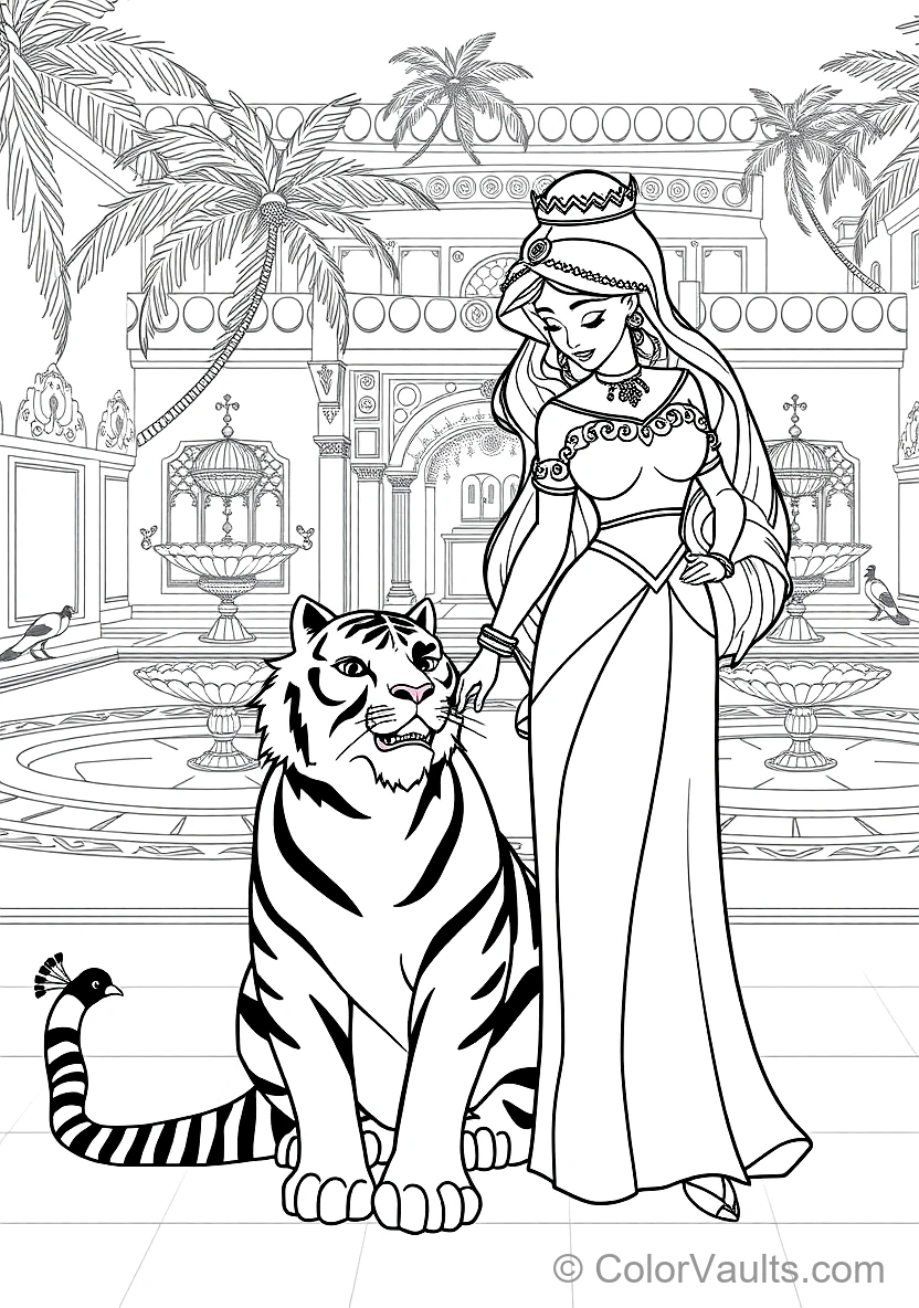 Princess Jasmine Gently Petting Her Loyal Pet Tiger (Scene 6)