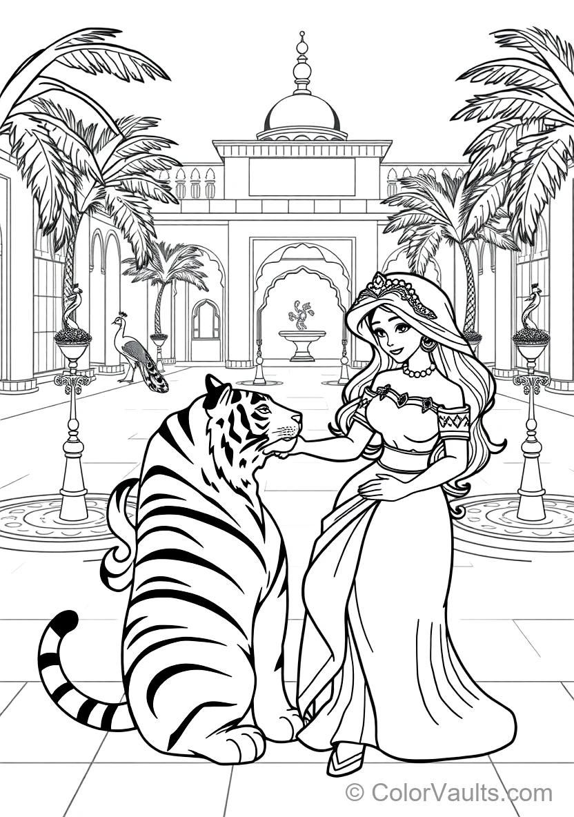 Princess Jasmine Gently Petting Her Loyal Pet Tiger (Scene 7)