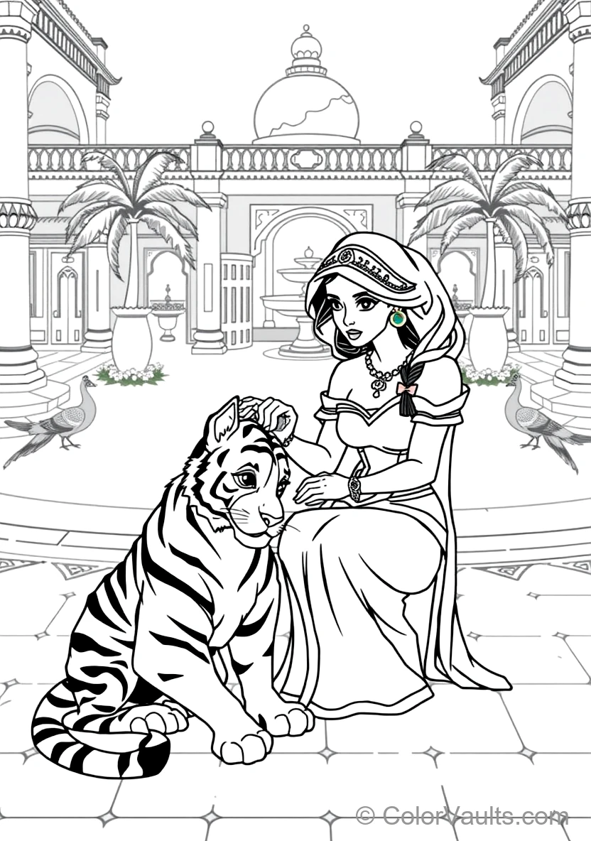 Princess Jasmine Gently Petting Her Loyal Pet Tiger (Scene 8)