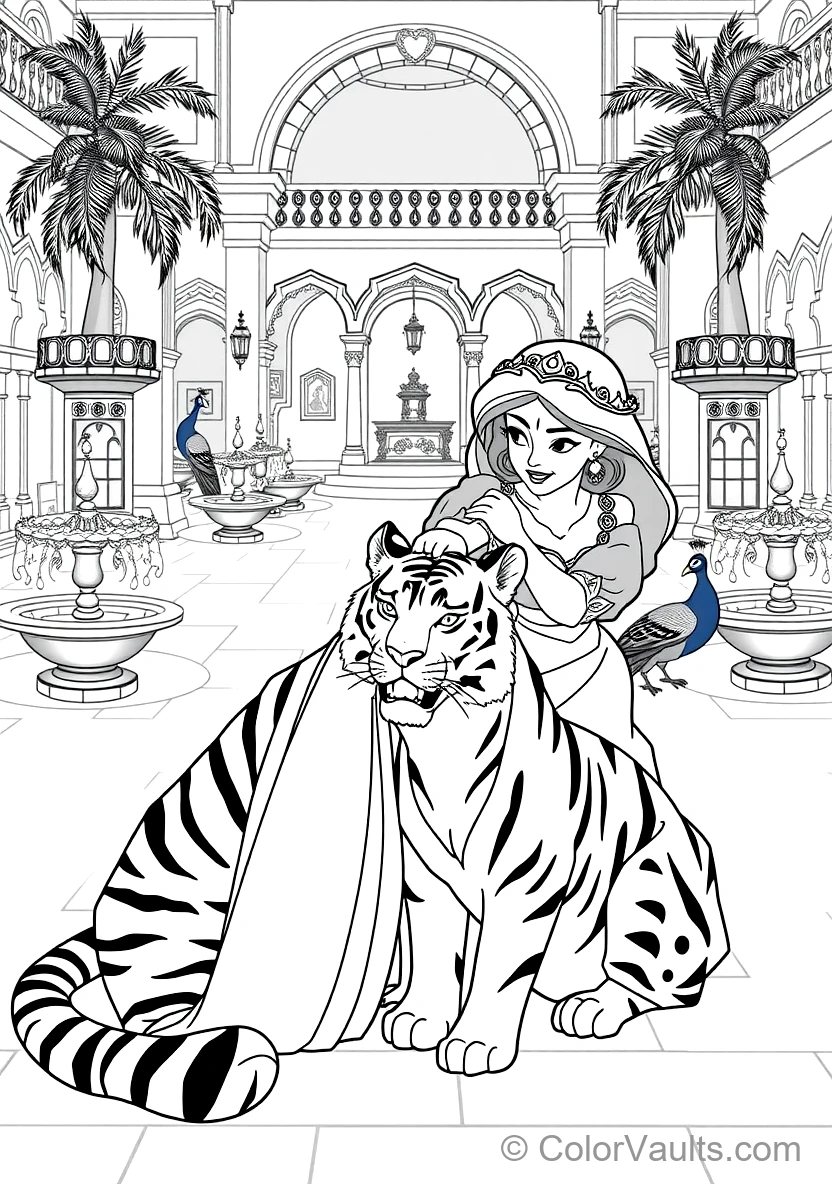 Princess Jasmine Gently Petting Her Loyal Pet Tiger (Scene 9)