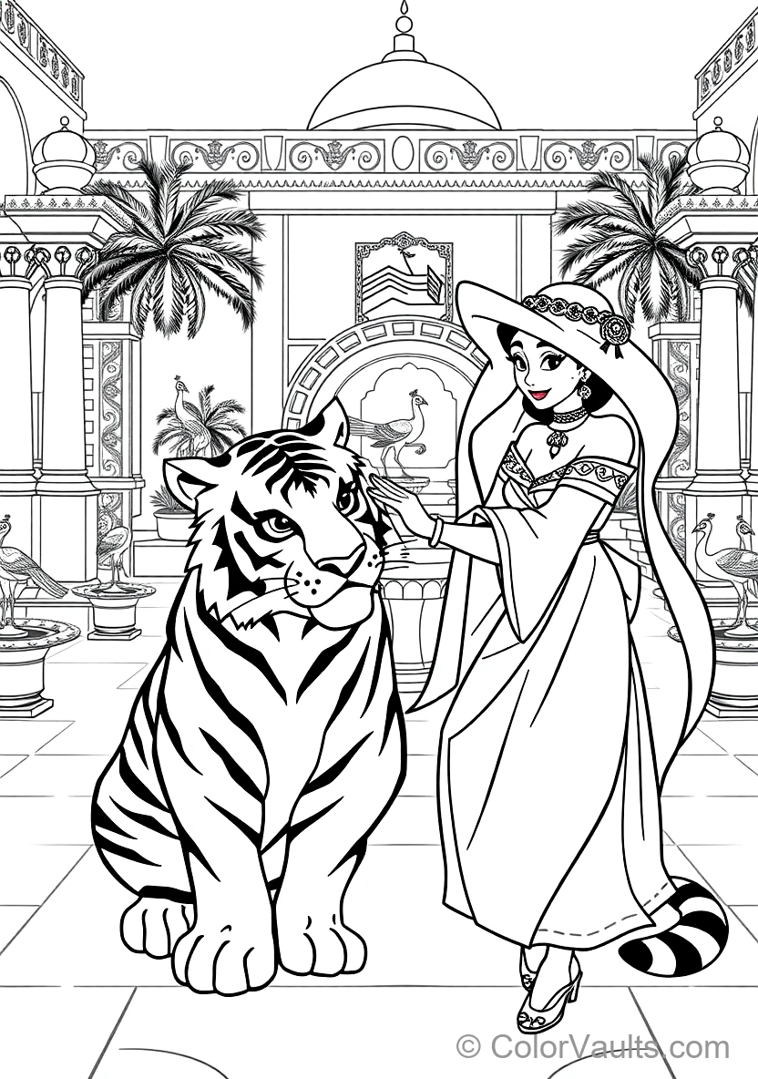 Princess Jasmine Gently Petting Her Loyal Pet Tiger (Scene 10)
