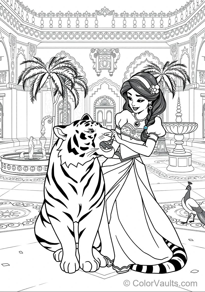 Princess Jasmine Gently Petting Her Loyal Pet Tiger (Scene 11)