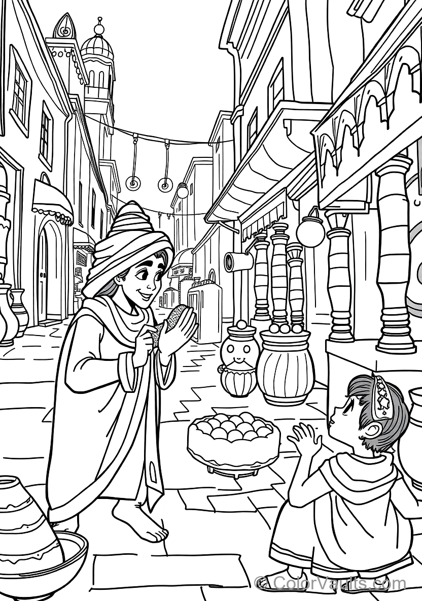 Aladdin und Abu the Monkey Sharing Bread mit Street (Scene 10)
