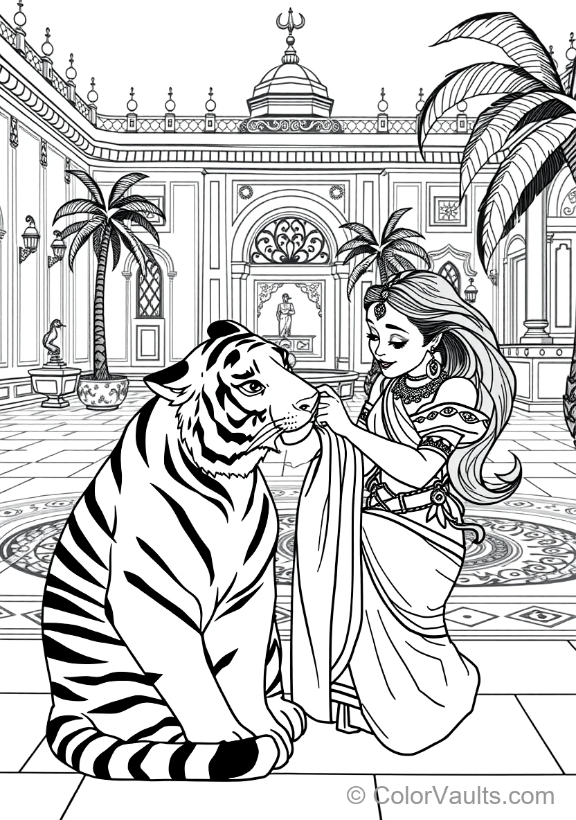 Princess Jasmine Gently Petting Her Loyal Pet Tiger (Scene 13)