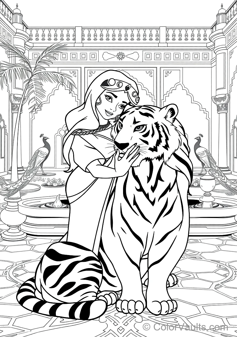 Princess Jasmine Gently Petting Her Loyal Pet Tiger (Scene 14)