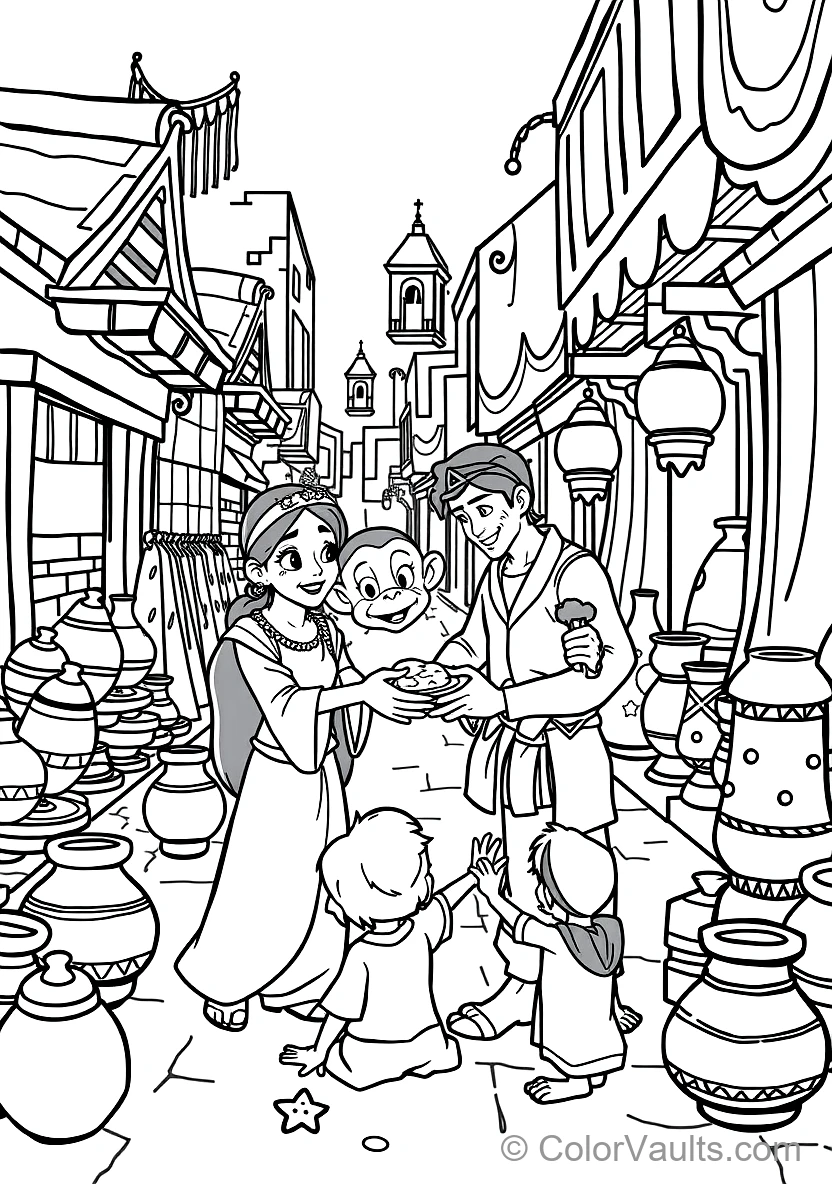 Aladdin and Abu the Monkey Sharing Bread with Street (Scene 13)
