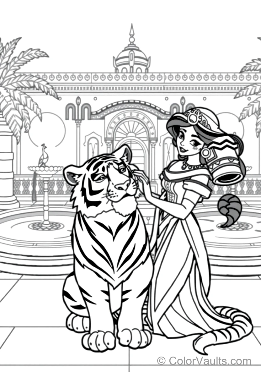 Princess Jasmine Gently Petting Her Loyal Pet Tiger (Scene 15)