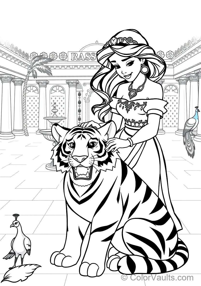 Princess Jasmine Gently Petting Her Loyal Pet Tiger (Scene 17)