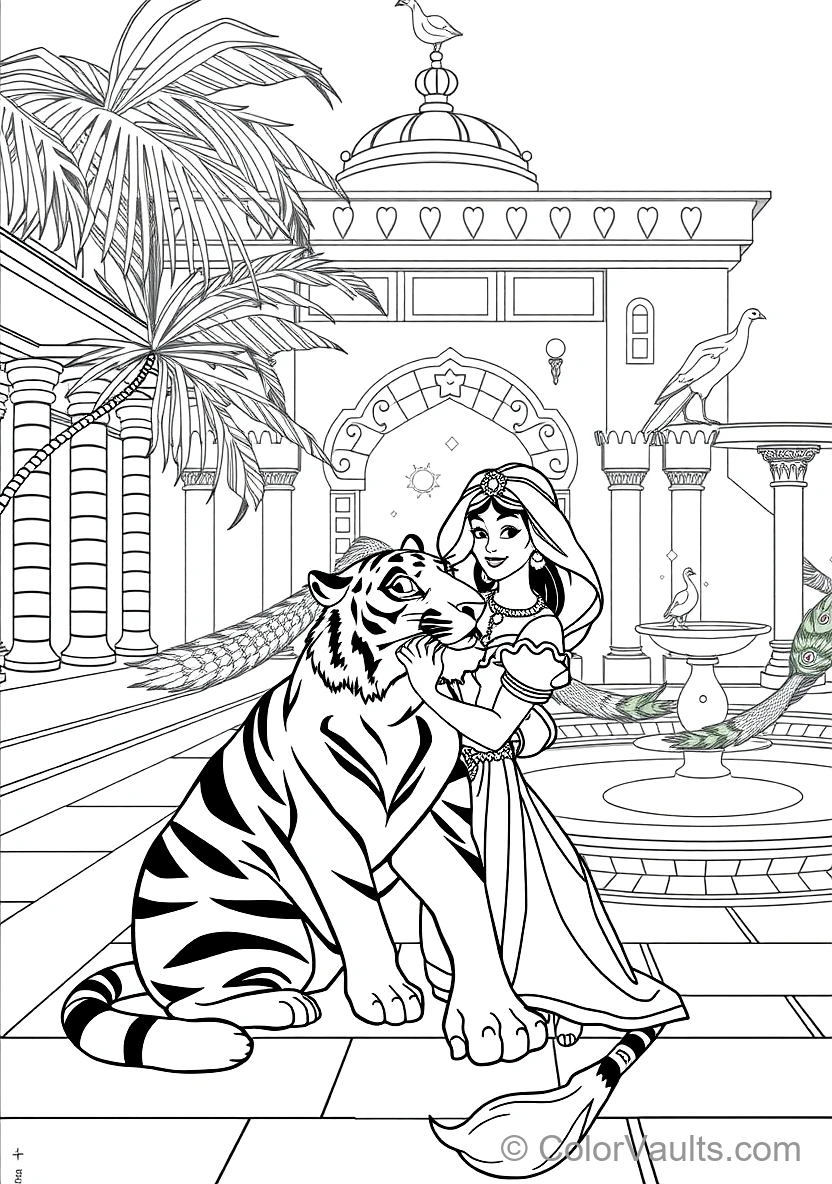 Princess Jasmine Gently Petting Her Loyal Pet Tiger (Scene 18)