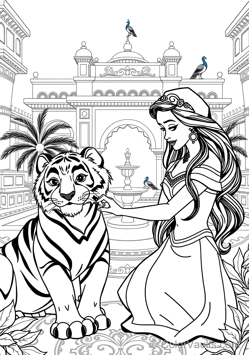 Princess Jasmine Gently Petting Her Loyal Pet Tiger (Scene 19)
