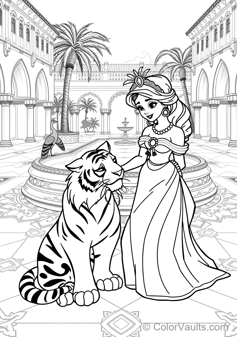 Princess Jasmine Gently Petting Her Loyal Pet Tiger (Scene 20)