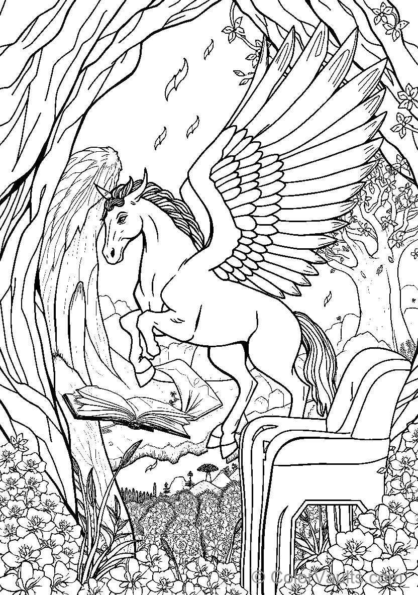 Pegasus In Flight Over An Open Book
