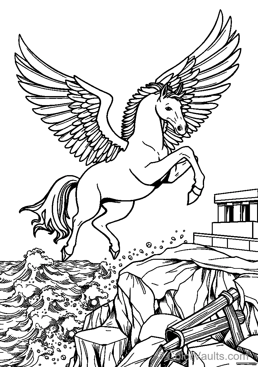 Pegasus In Flight Over Waves