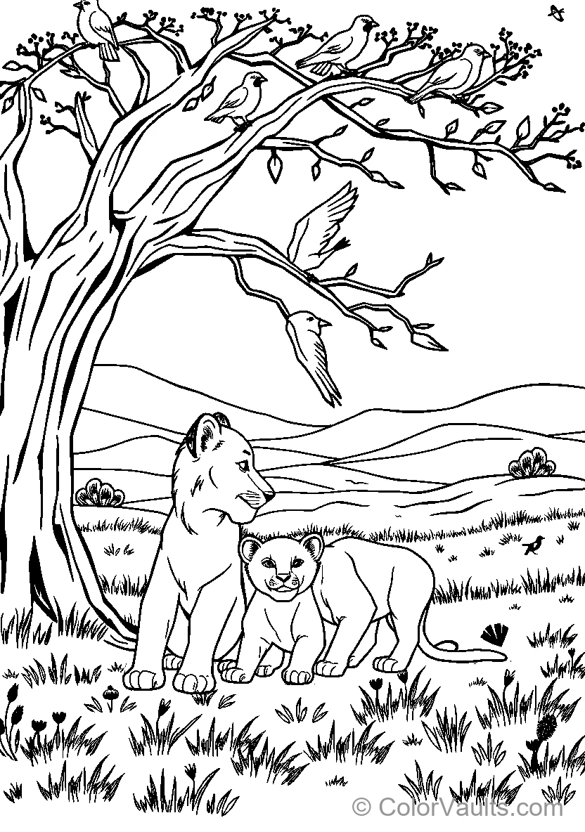 A Lion Family Under A Tree