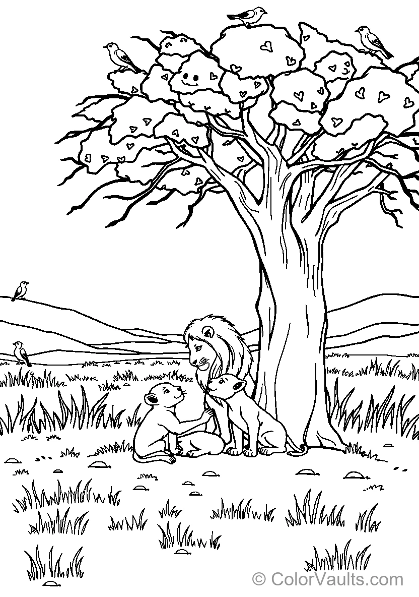 A Lion And Dog Under A Tree