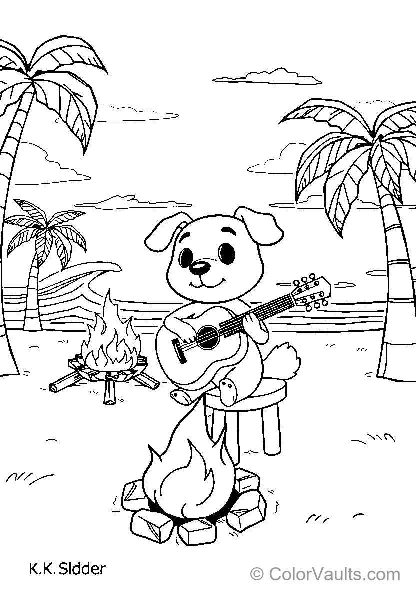 Dog Plays Guitar At Beach Camp