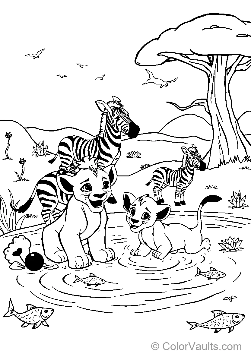 Lion Cubs Play In Water
