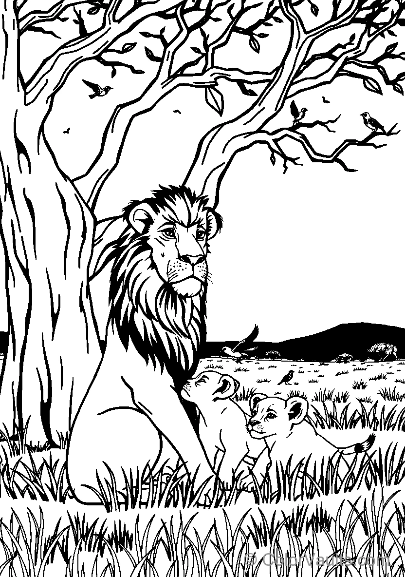 Lion Family Under Tree