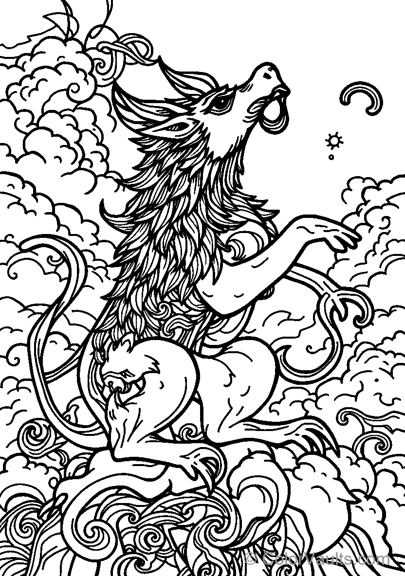 Mythical Lion Headed Creature In Clouds