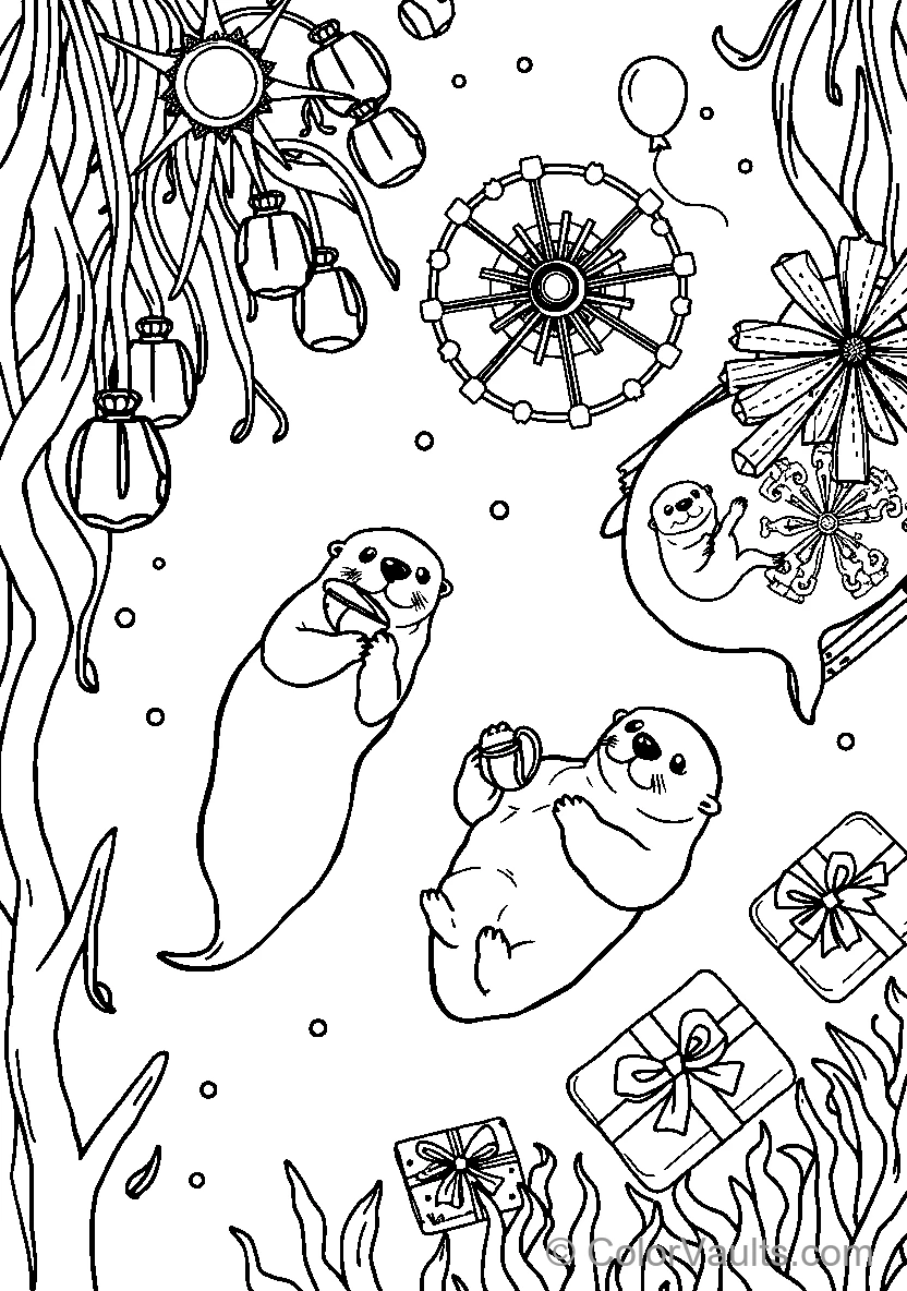 Otters In An Underwater Celebration