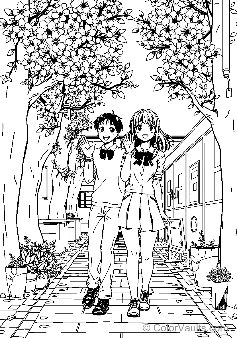 Anime Characters On School Pathway