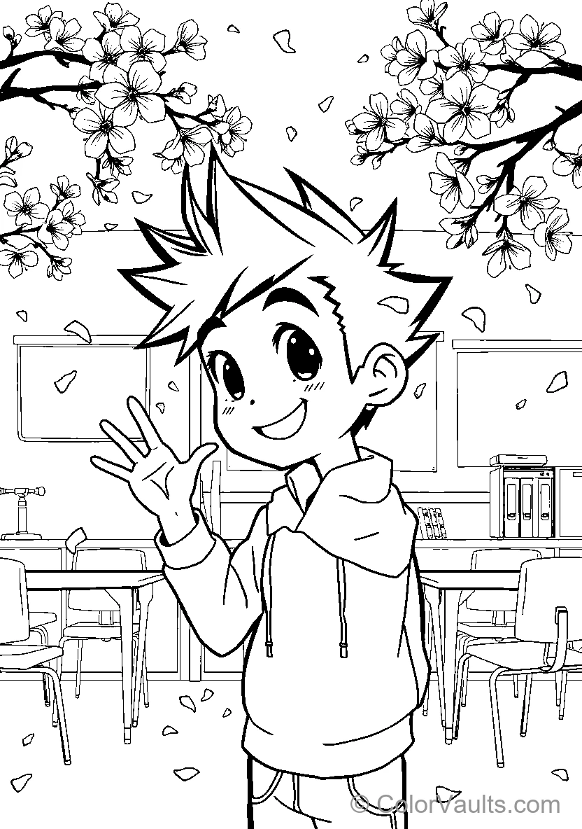 Spiky Haired Cartoon Character In Classroom