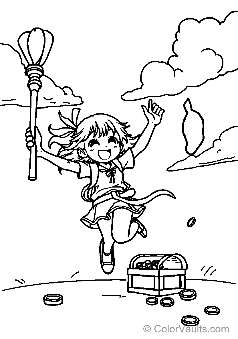 Joyful Girl with Wand and Coins