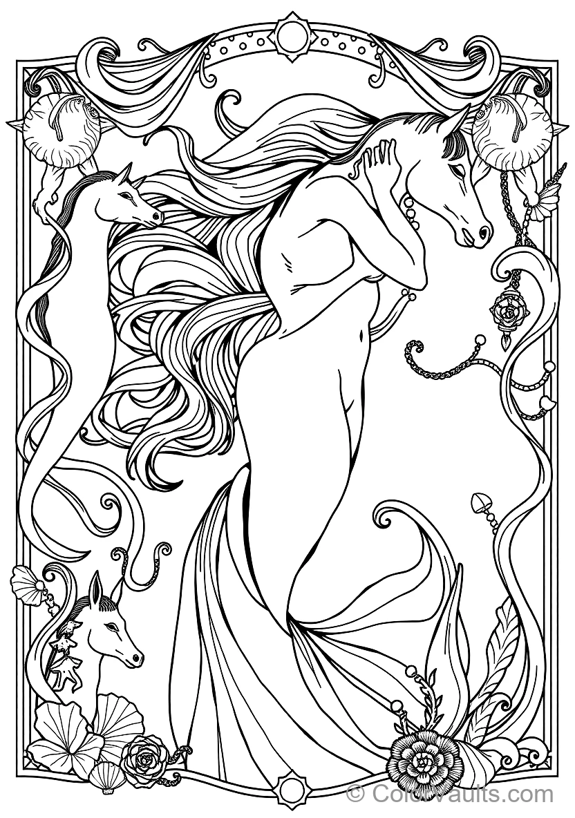 Alphonse Mucha Style Winter Maiden with Star Cloak