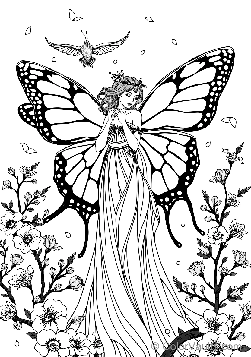 Art Nouveau Maiden Playing Harp by Willow Tree
