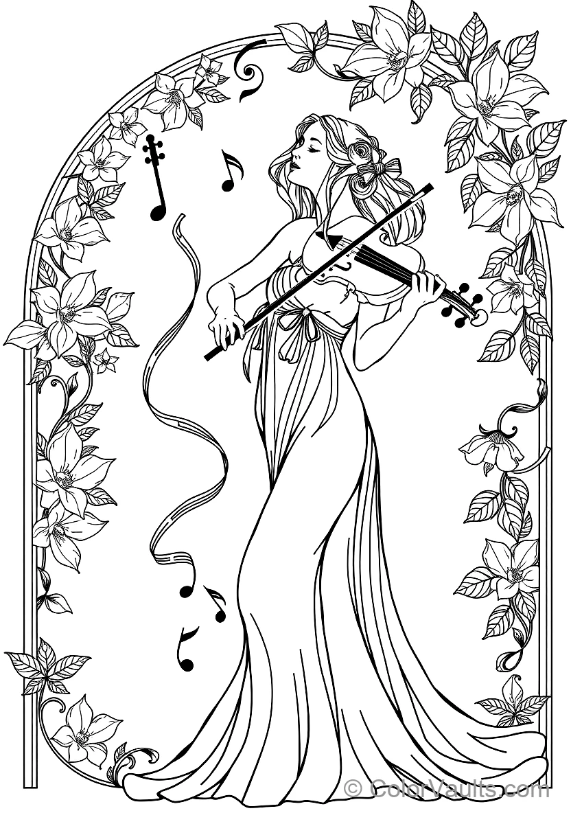Art Nouveau Enchanted Maiden with Iris Flowers (2)