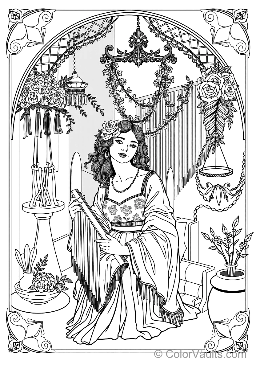 Art Nouveau Maiden Playing Harp by Willow Tree (2)