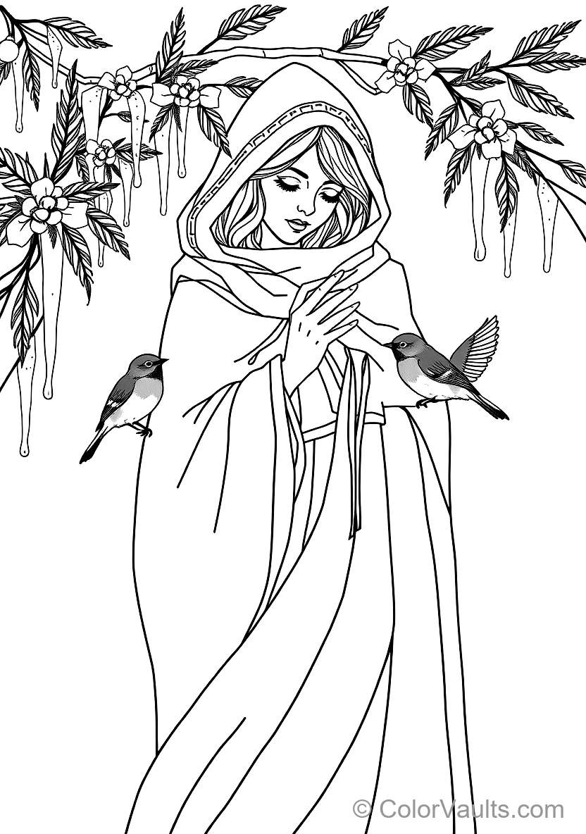Mucha Style Woman Holding Bouquet of Wild Orchids (6)