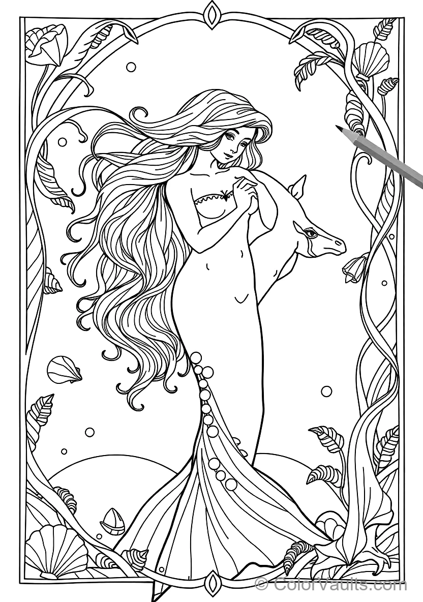 Art Nouveau Maiden with Flowing Floral Hair (7)
