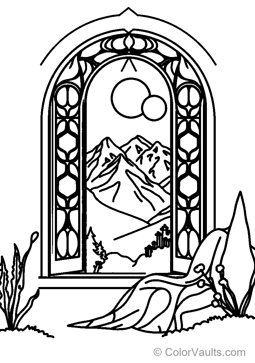 Stained Glass Mountain Landscape
