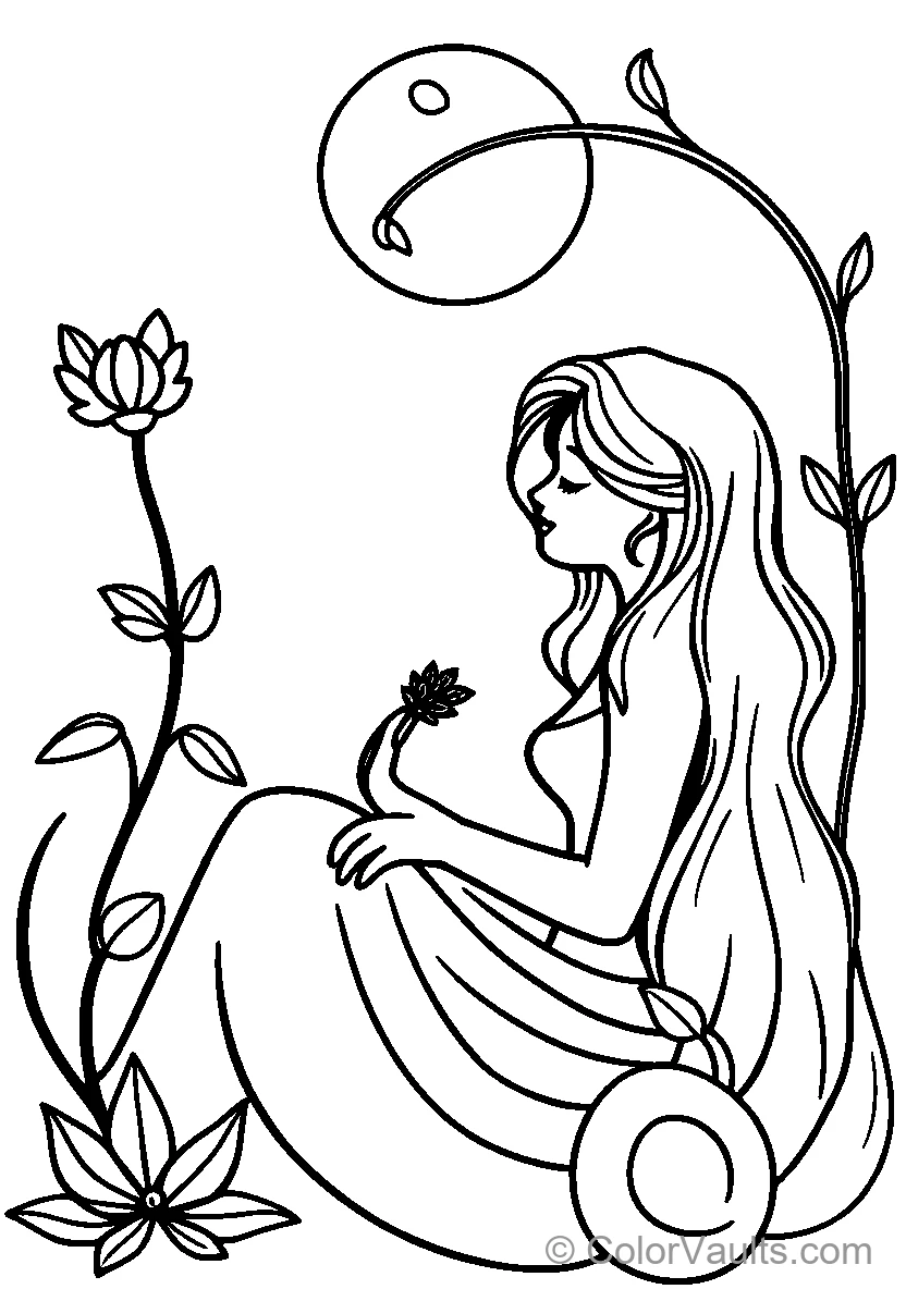 Woman With Long Hair And Flower