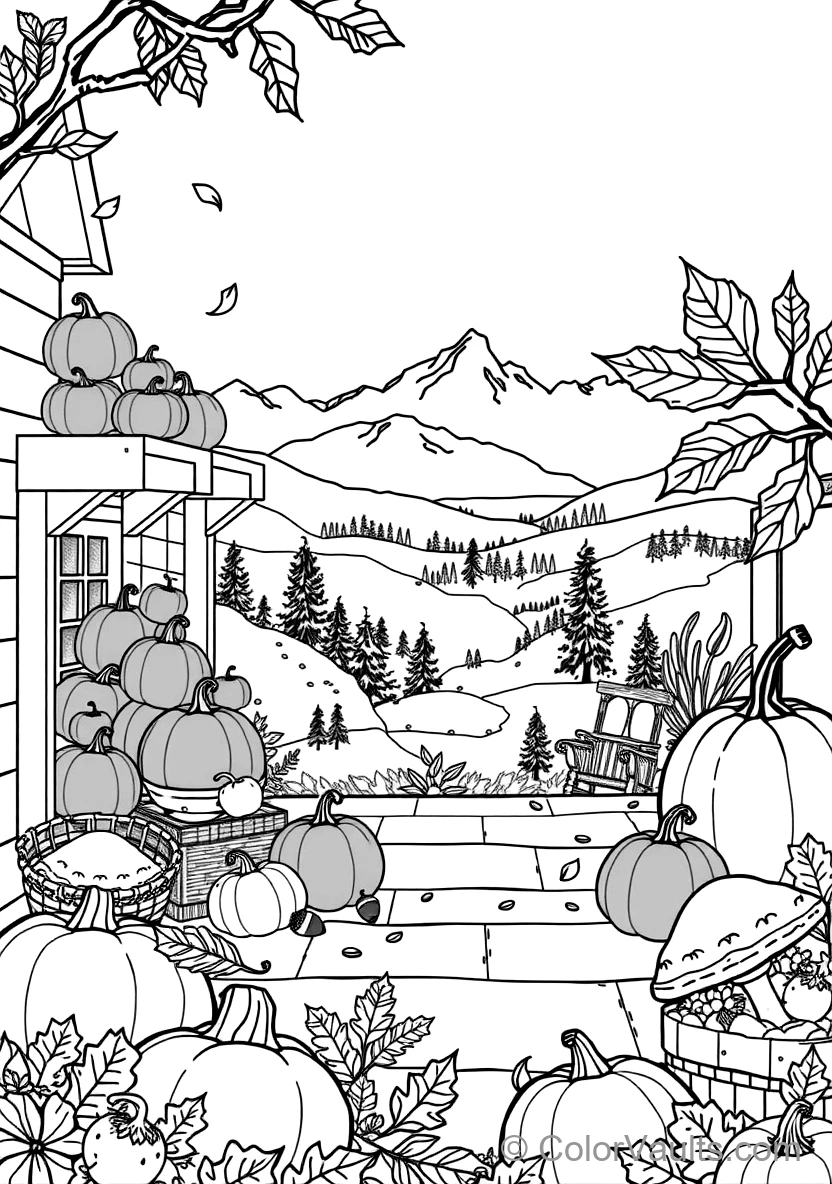Cozy Autumn Porch Decorated with Pumpkins and Mums (2)