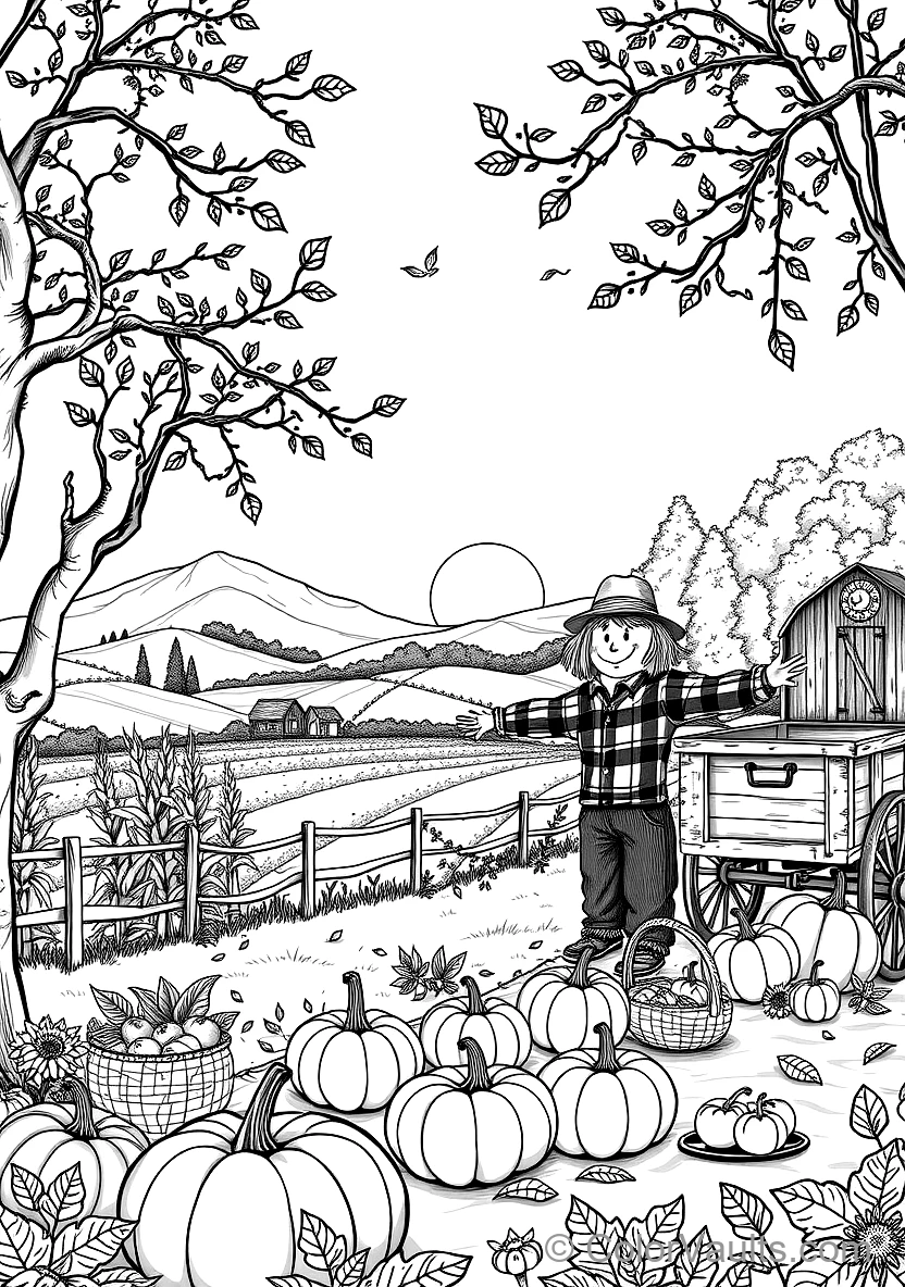 Owl Perched in Autumn Tree with Harvest Full Moon (2)