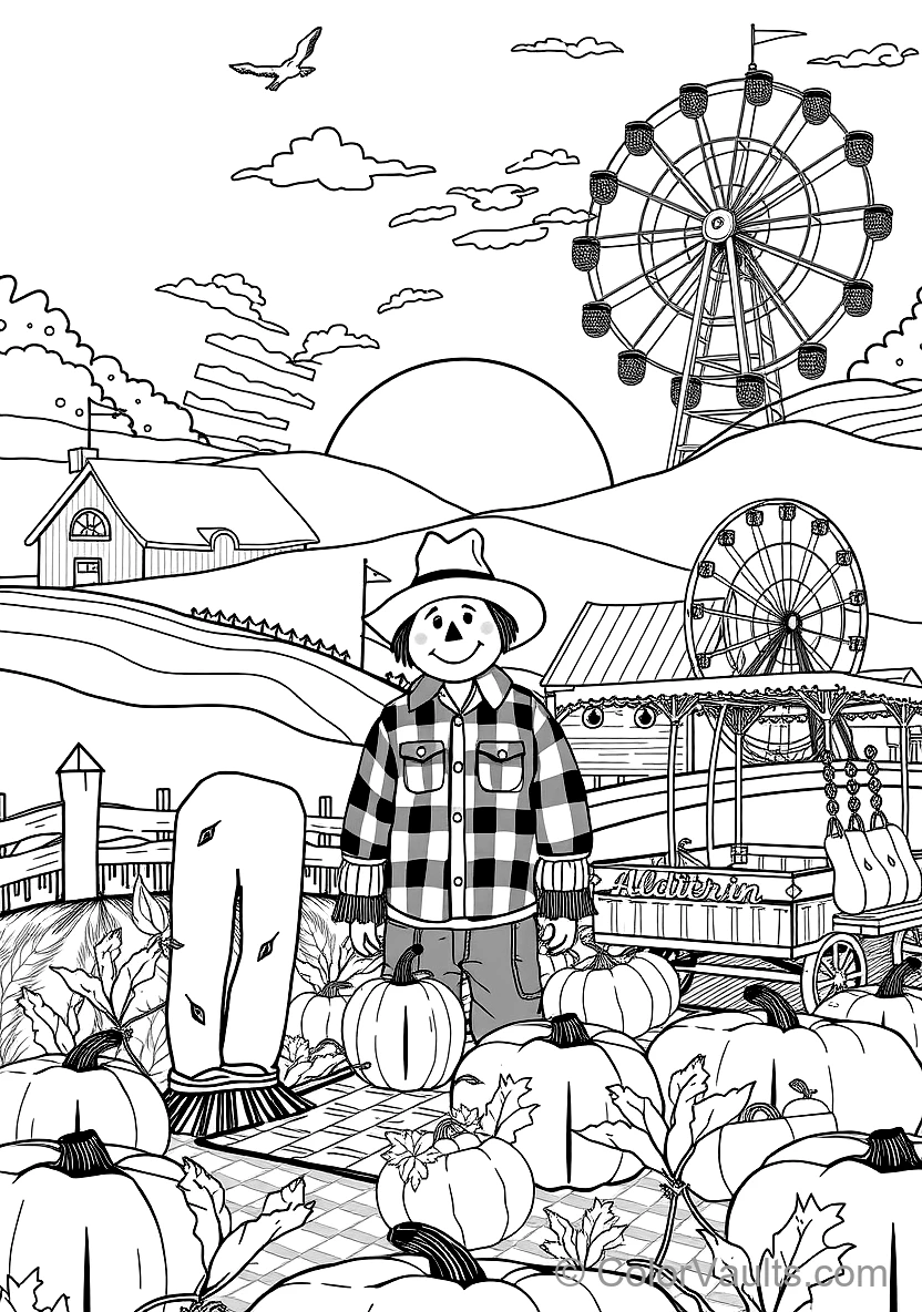 Friendly Scarecrow Standing in Autumn Cornfield (6)